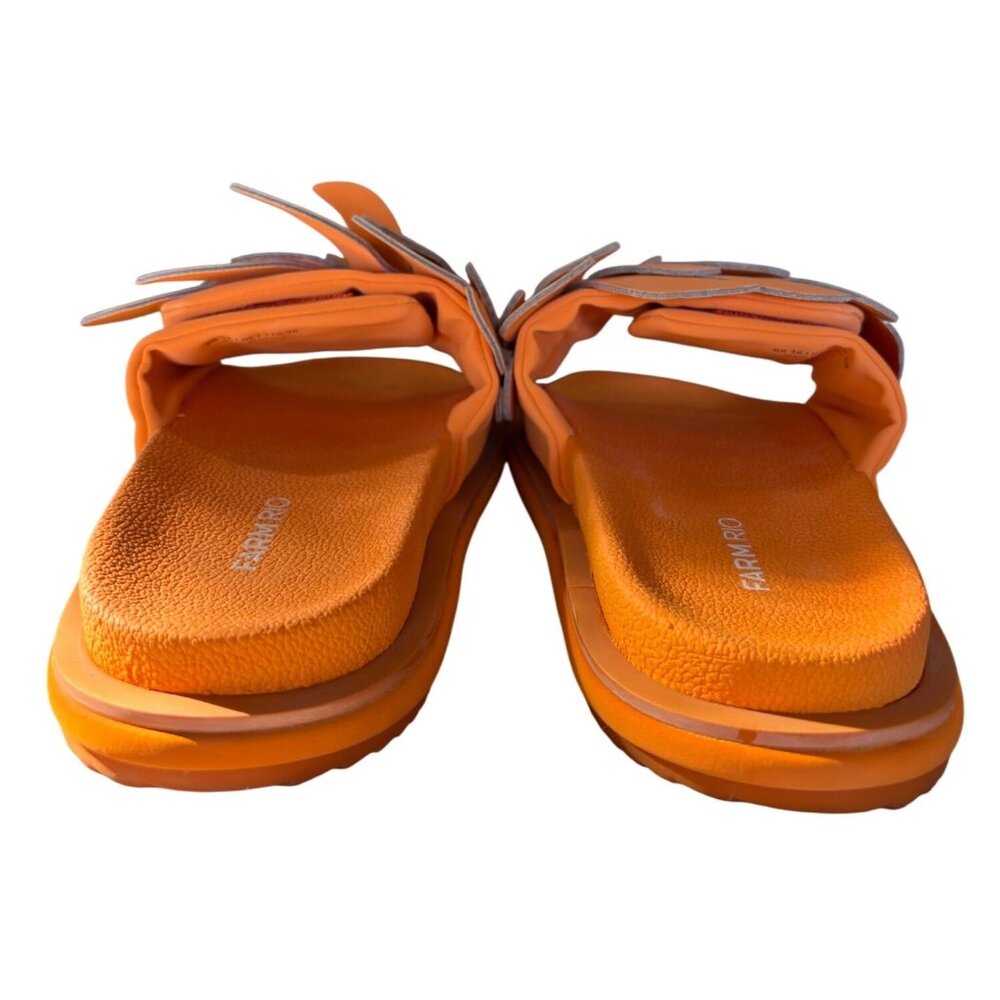 Farm Rio Monstera Anatomic Slide Sandals Orange Size 7 New In Box - Picture 7 of 11